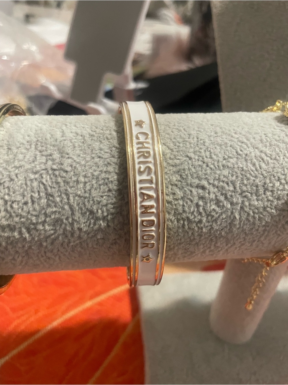 CH White Enamel and Gold-Tone Logo Bangle